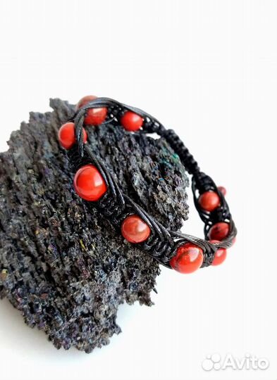 Браслет плетеный Шамбала из красной яшмы