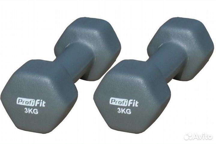 Гантели ProfiI-FIT 2х3.0кг, пара, цв. серый