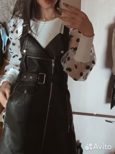 Кожаный сарафан женский 42