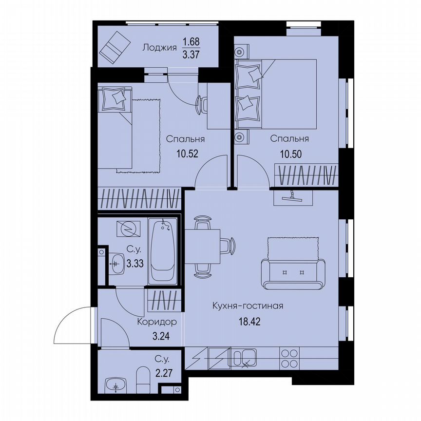 2-к. квартира, 50 м², 2/9 эт.