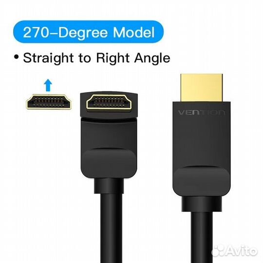 Кабель Vention hdmi 2.0 угловой 90/270 градусов,2м