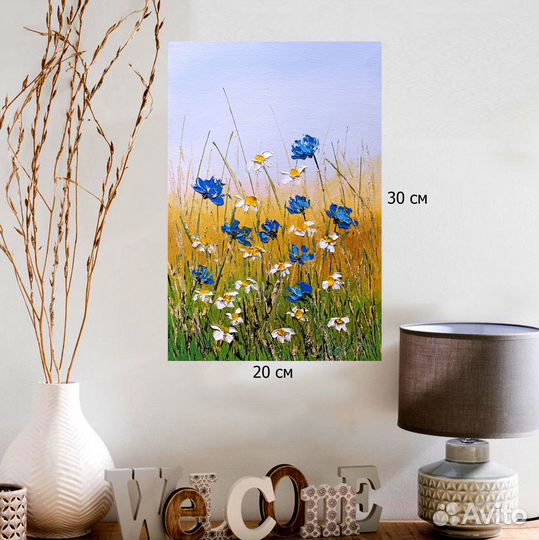 Картина маслом Васильки и ромашки Цветы