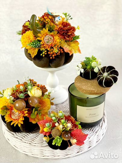 Декор-набор бархатных тыкв 3 шт