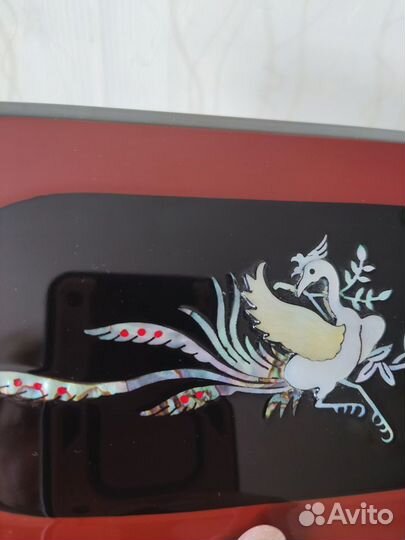 Шкатулка лак перламутр Китай винтаж