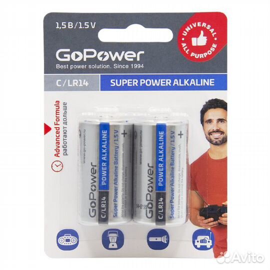 Батарейка GoPower LR14 C BL2 Alkaline 1.5V