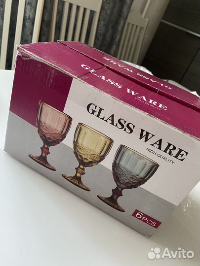 Бокалы цветные фужеры набор 6шт