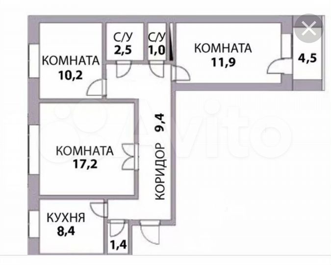 3-к. квартира, 63,2 м², 4/5 эт.