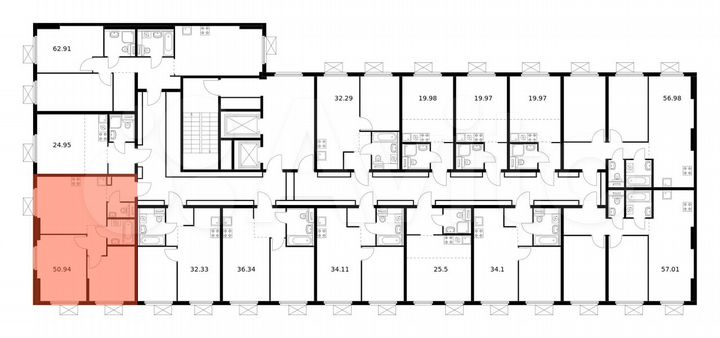 2-к. квартира, 50,9 м², 6/9 эт.