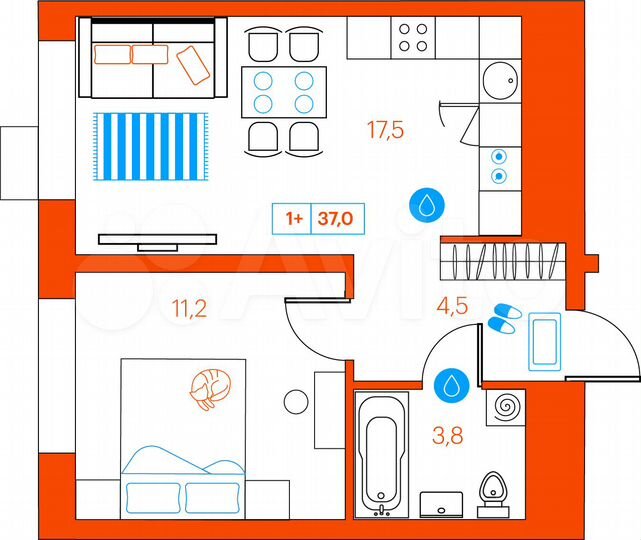 1-к. квартира, 37 м², 12/21 эт.