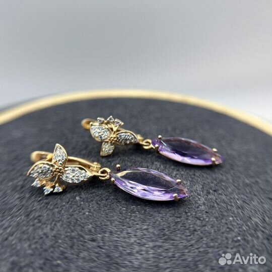 Серьги 585 вставка аметист