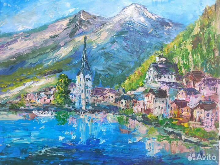 Картина маслом Озеро в горах Австрия