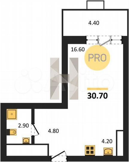 Квартира-студия, 30,7 м², 5/15 эт.