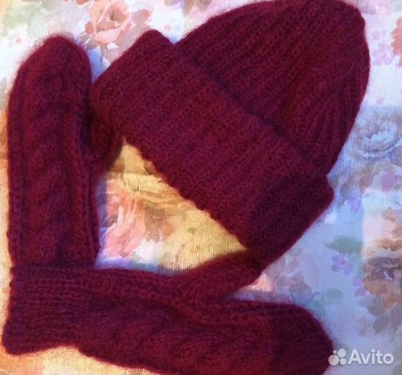 Комплект мохеровый шапка, снуд, варежки