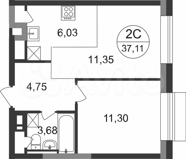2-к. квартира, 37,1 м², 5/22 эт.