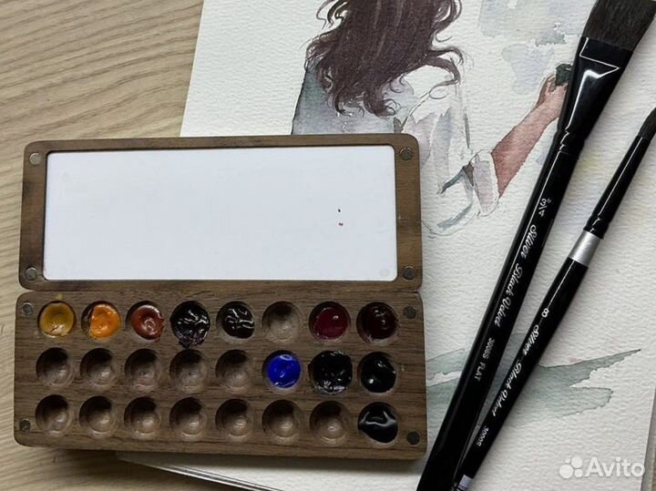 Палитра для красок, пенал деревянный а ассорт