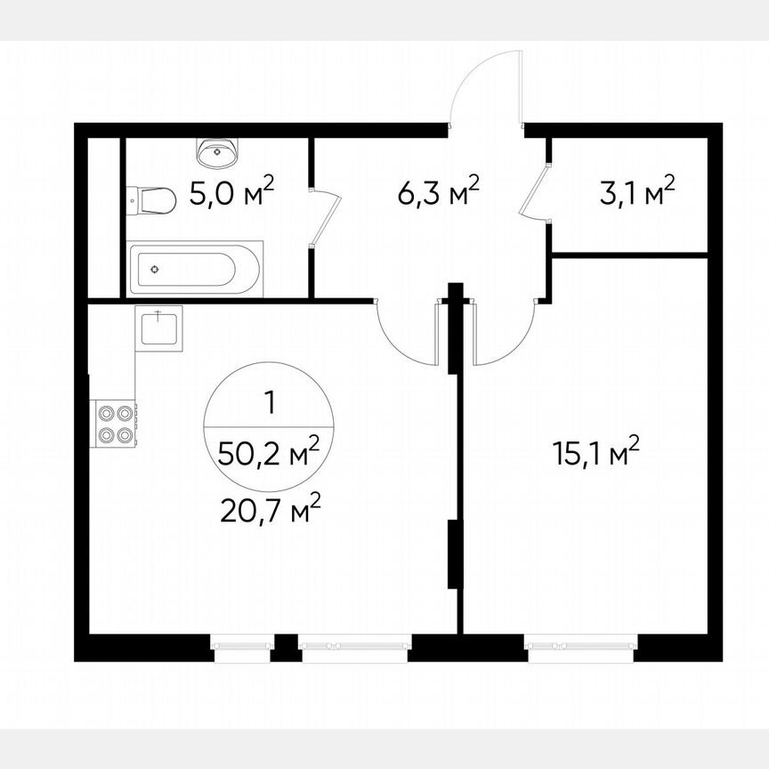 1-к. квартира, 50,2 м², 5/17 эт.