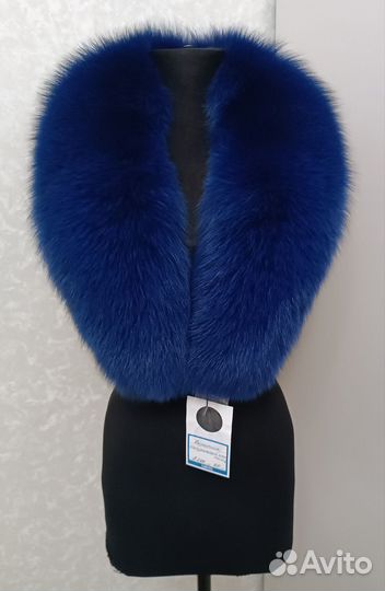 Воротник натуральный мех песец синий Новый