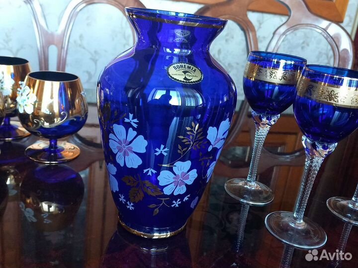 Богемия. Ваза для цветов и бокалы