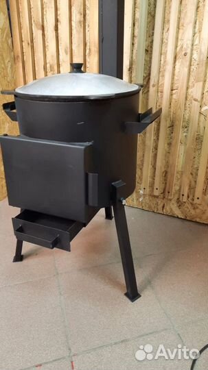 Казан 10л + Печь с Зольником и Накладной Дверцей