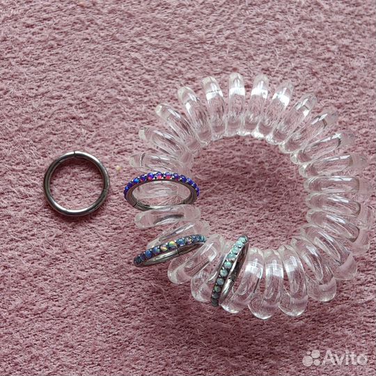 Сережки, кольцо-кликер, пирсинг, титан