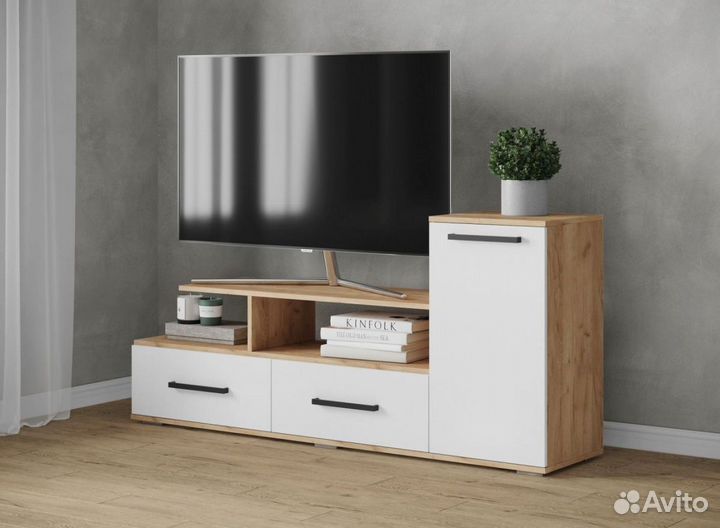 Тумба тв с 2 ящиками+1 дверца Дуб крафт/Белый
