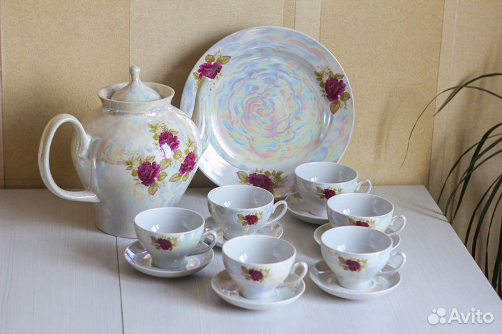 Чайный фарфоровый сервиз перламутр
