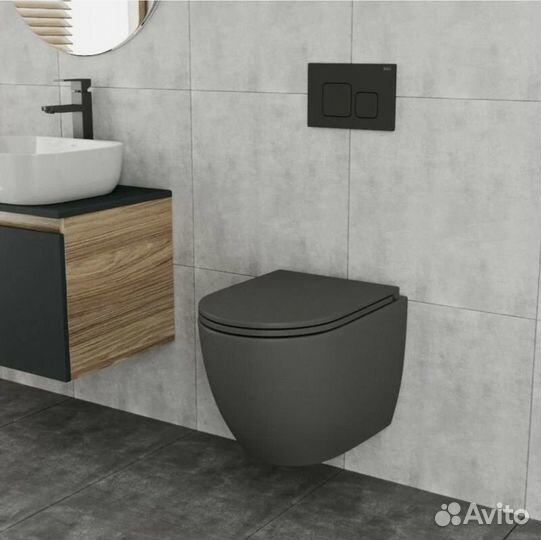 Инсталляция Grohe оружейная сталь и серый унитаз