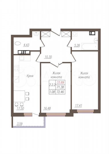 2-к. квартира, 72,5 м², 3/19 эт.
