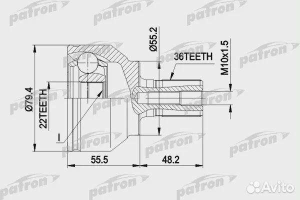 ШРУС наружн к-кт 36x55.2x22 mazda: 3 10.03- patron