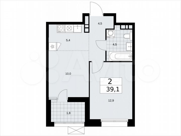 2-к. квартира, 39,1 м², 14/21 эт.