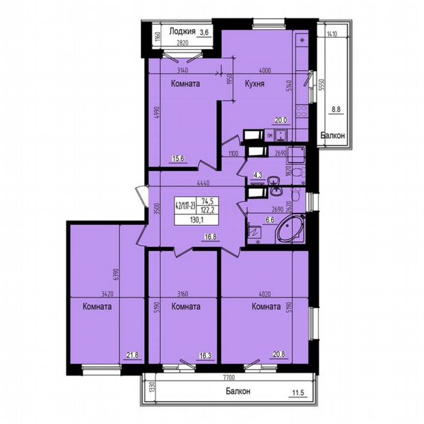4-к. квартира, 130,1 м², 18/23 эт.