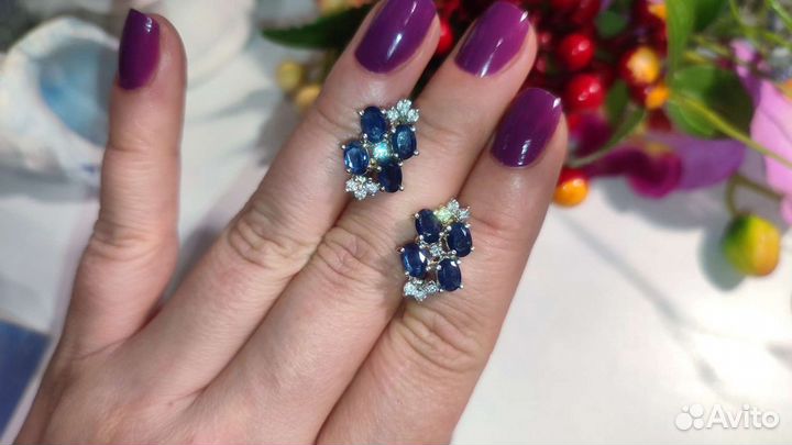 Люкс серьги с сапфирами Цейлон 4,82 ct, 925