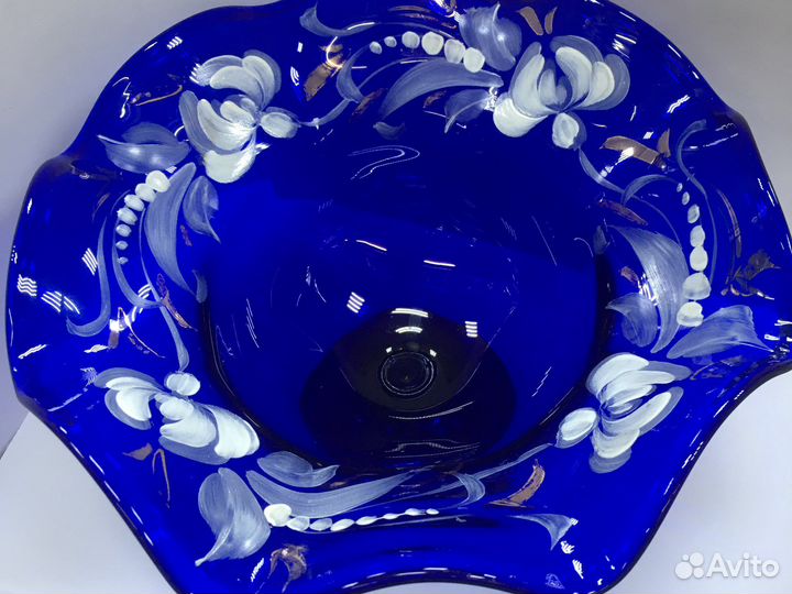Ваза для фруктов синее стекло