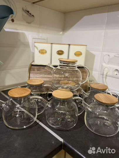 Чайник жаропрочный 1л с бамуковой крышкой