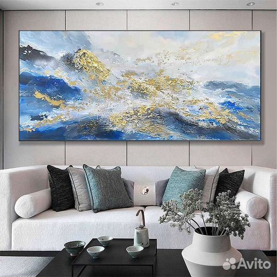 Большая текстурная картина маслом Золотые горы