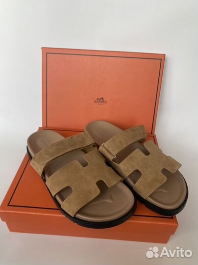 Шлёпанцы hermes, натуральная замша