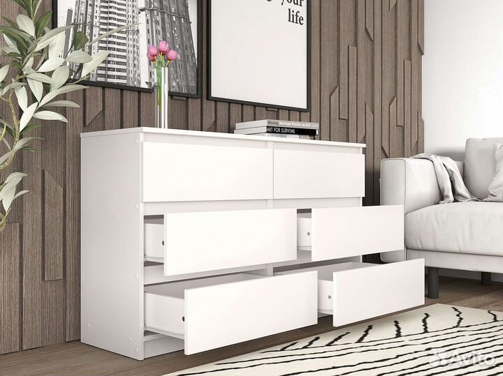 Широкий белый Комод 6 ящиков под TV как IKEA Malm