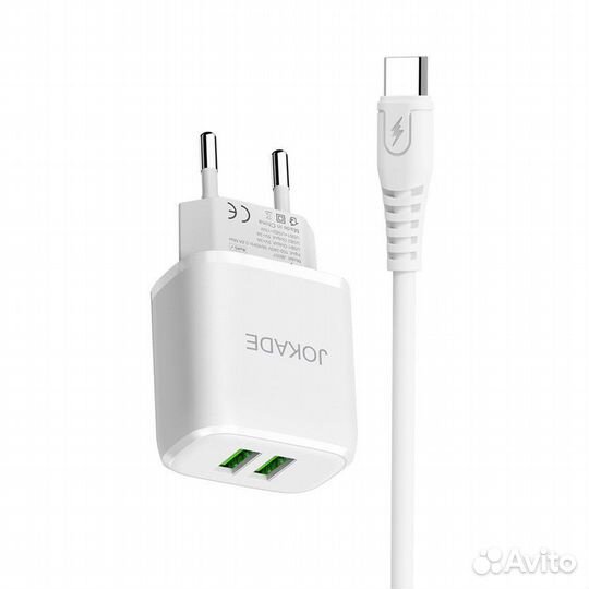 Сзу jokade JB008 2*USB + type-C 5A White