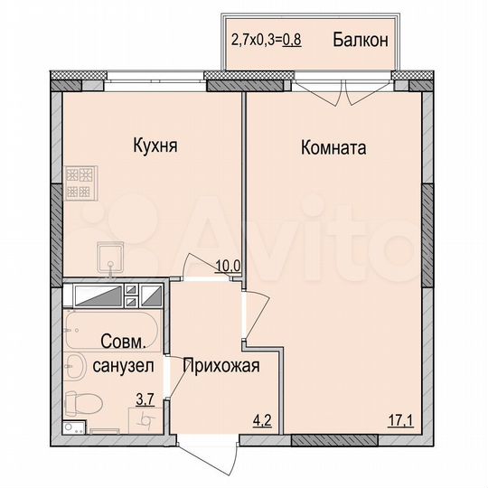 1-к. квартира, 35,4 м², 2/18 эт.