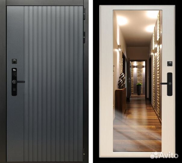 Дверь входная с код паролем и зеркалом Шторм грей