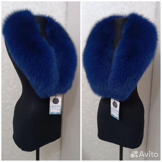 Воротник натуральный мех песец синий Новый