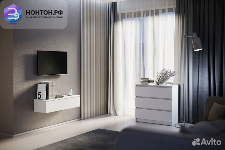 Тумба подвесная Челси белый глянец / белый