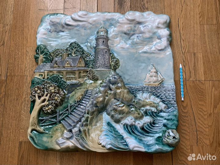 Большое панно-барельеф, морской пейзаж