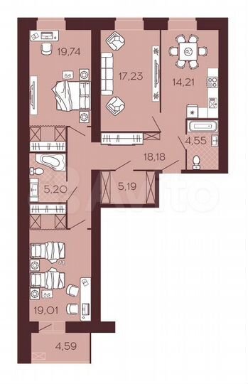 3-к. квартира, 105,6 м², 2/13 эт.