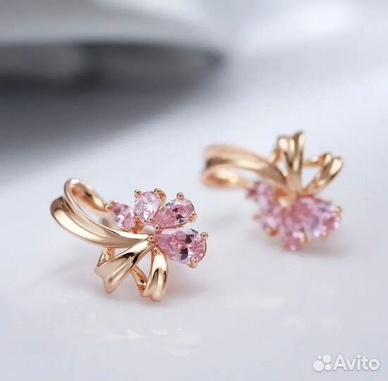 Золотой комплект серьги и кольцо покрытие 585RG