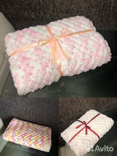 Вязаный детский плед, плюшевый плед, на выписку