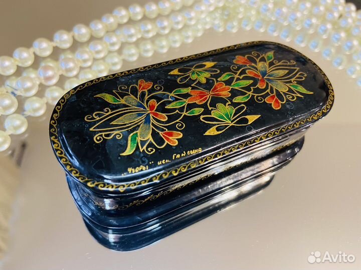Мини шкатулка роспись на чёрном лаке «Узоры»
