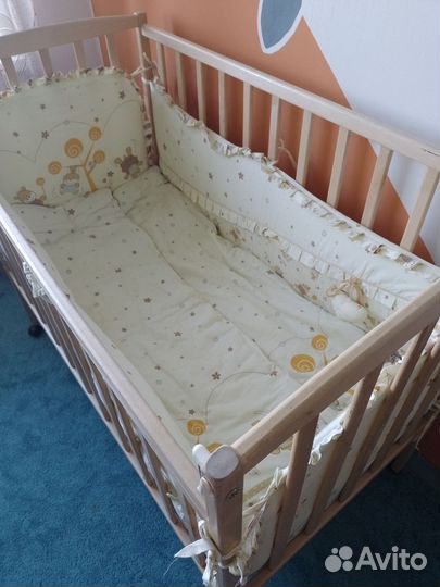 Детская кроватка + матрас + бортики+одеяло+подушка