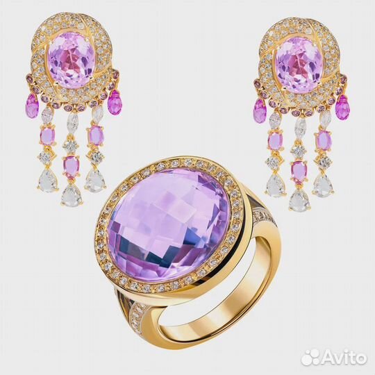 Комплект No name с бриллиантами и аметистами