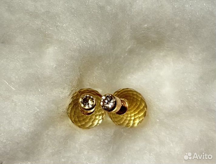 Серьги золотые пусеты с цитрином